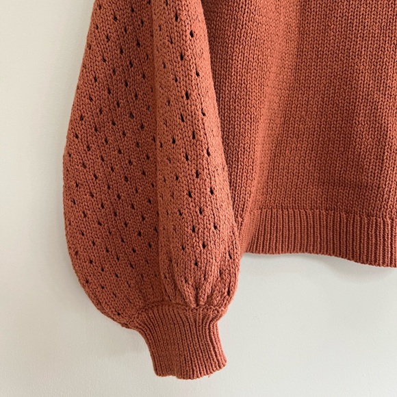 Wrap London Cotton Crochet-Detail Puff Sleeve Sweater, Dusty Brown Pink, US 2 - Picture 6 of 10